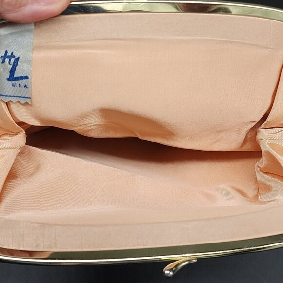 Vintage  Brown Satin Folding Clutch Purse With Gold Frame HL USA Harry Levine - Picture 3 of 6